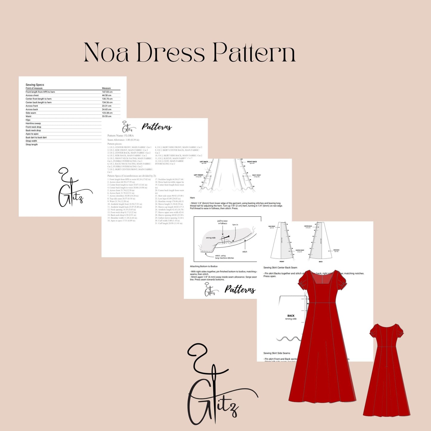 Noa Regency Victorian Dress Pattern Maxi Ball Gown Dress Sewing Pattern