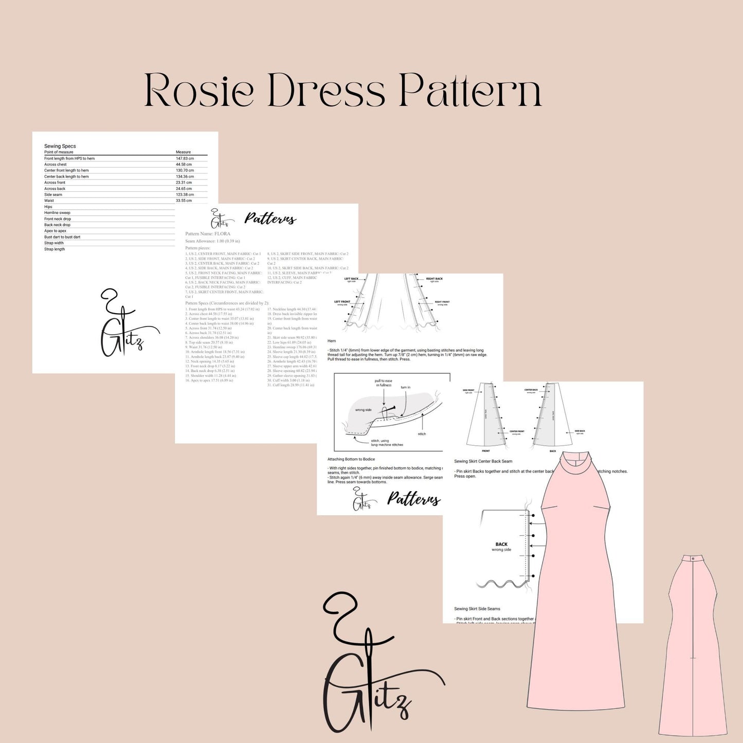 Rosie Halter Neck Midi Cocktail Dress Pattern PDF Digital Sewing Pattern