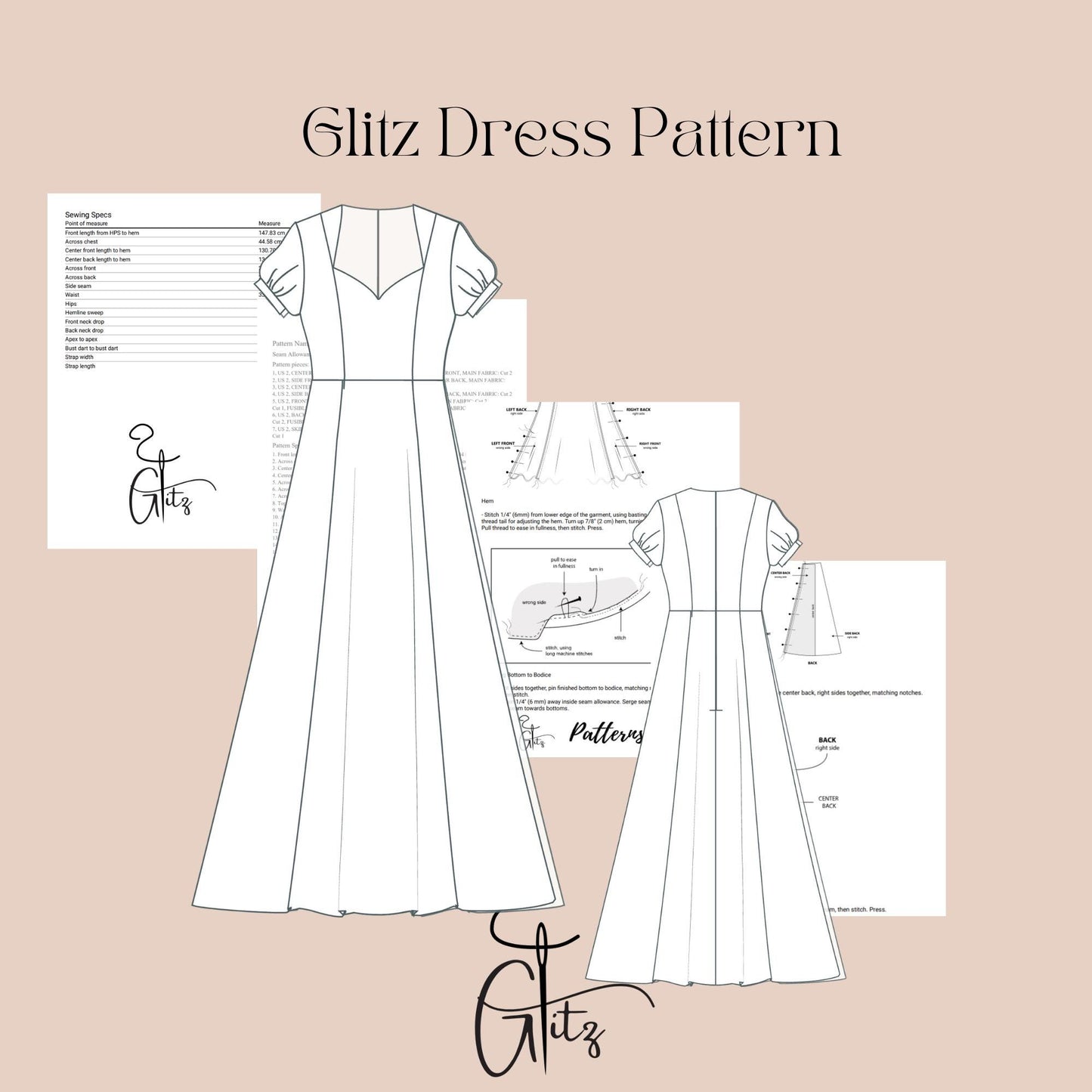 Puff Sleeve Maxi Prom Dress Sewing Pattern Sweetheart Neck Long Evening Dress Bridal Gown Ball Gown