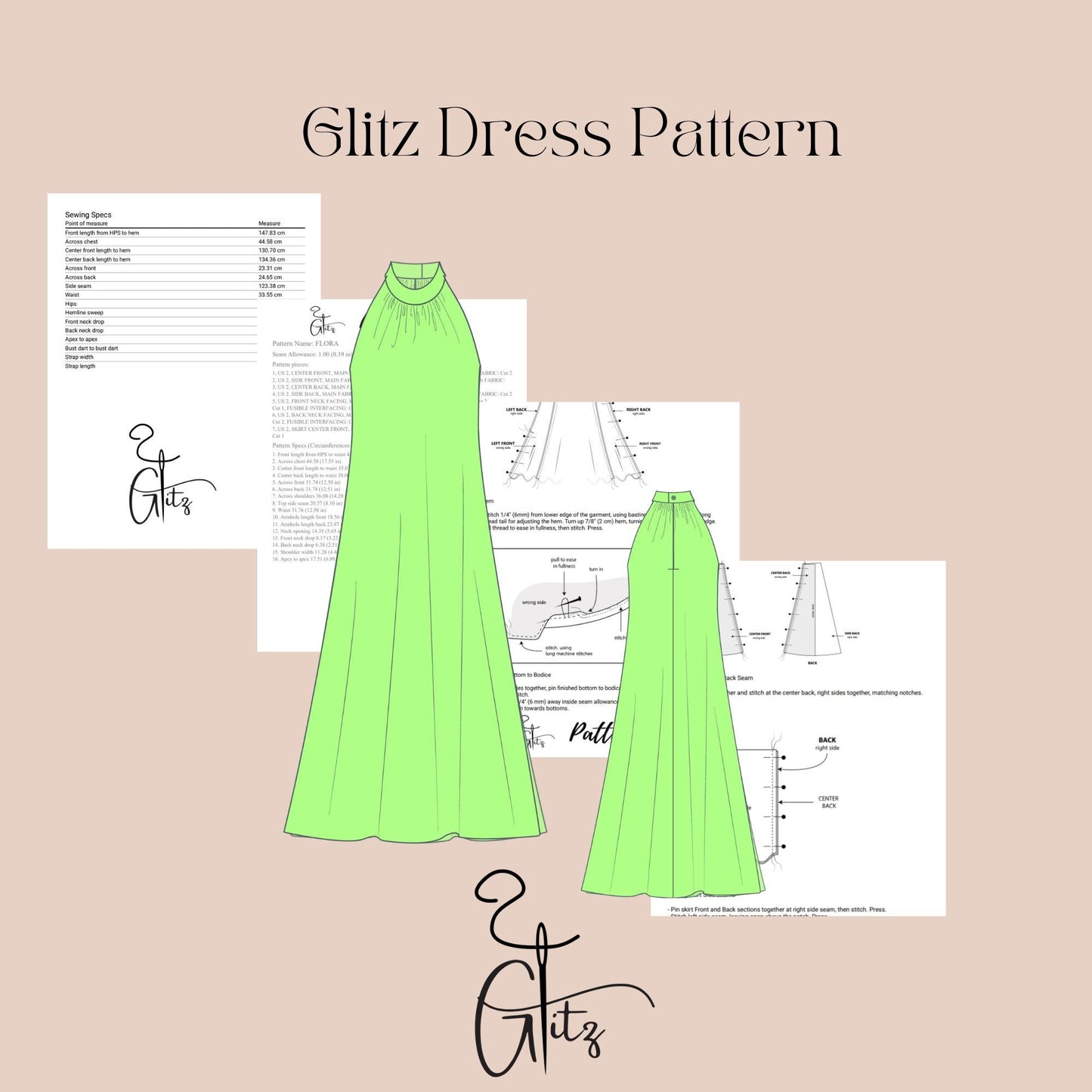 Halter Neck Maxi Summer Dress Sewing Pattern Long Tent Dress Maxi Evening Dress Pattern Easy Sewing Pattern
