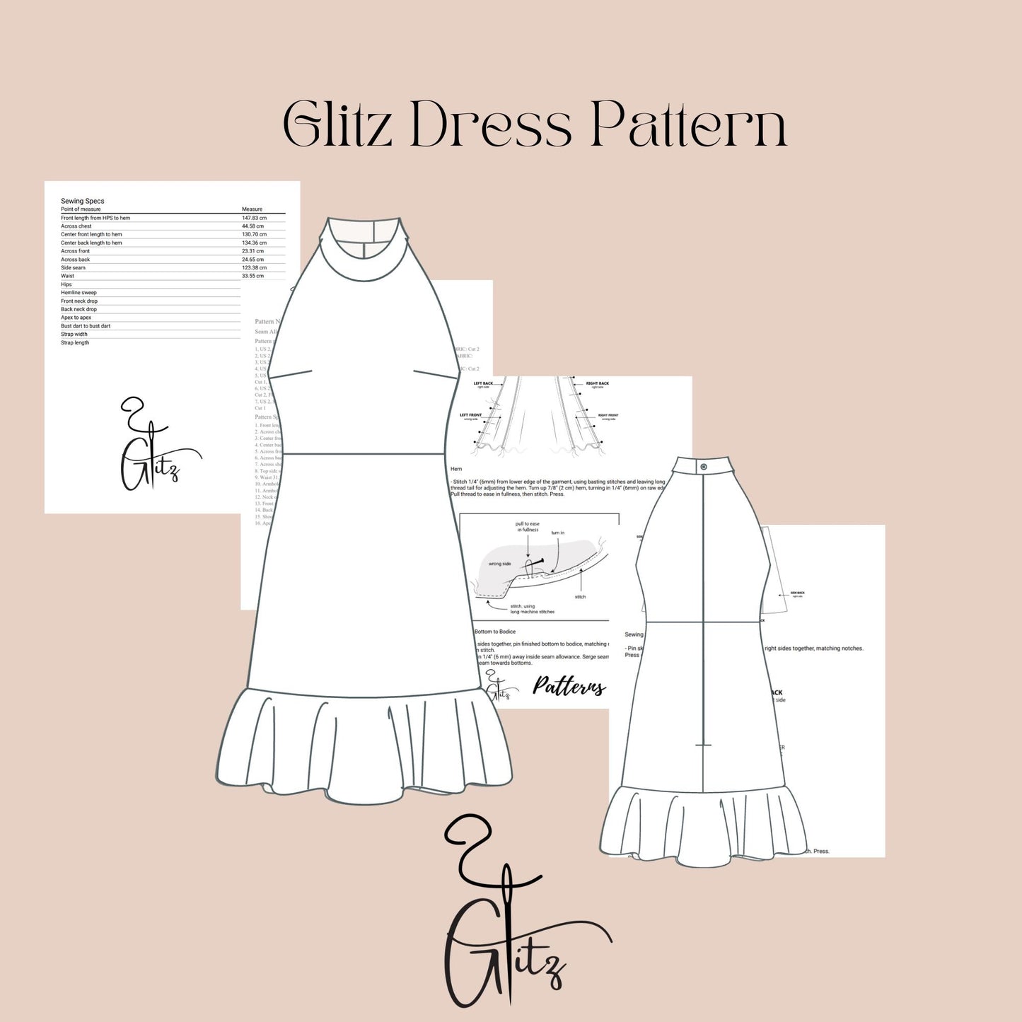 Halter Neck Summer Mini Dress Sewing Pattern Flounce Dress Pattern Women Dress Pattern