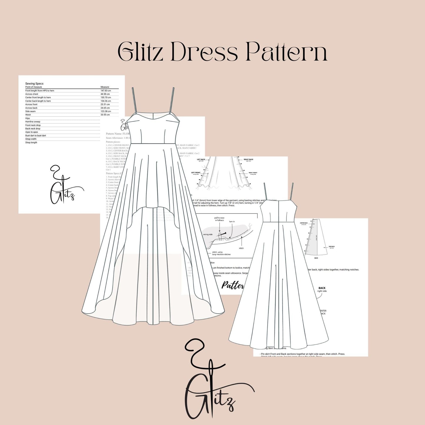 Hi Low Bridal Dress Sewing Pattern Spaghetti Straps Prom Dress Wedding Dress Pattern Ball Gown Bridal Gown