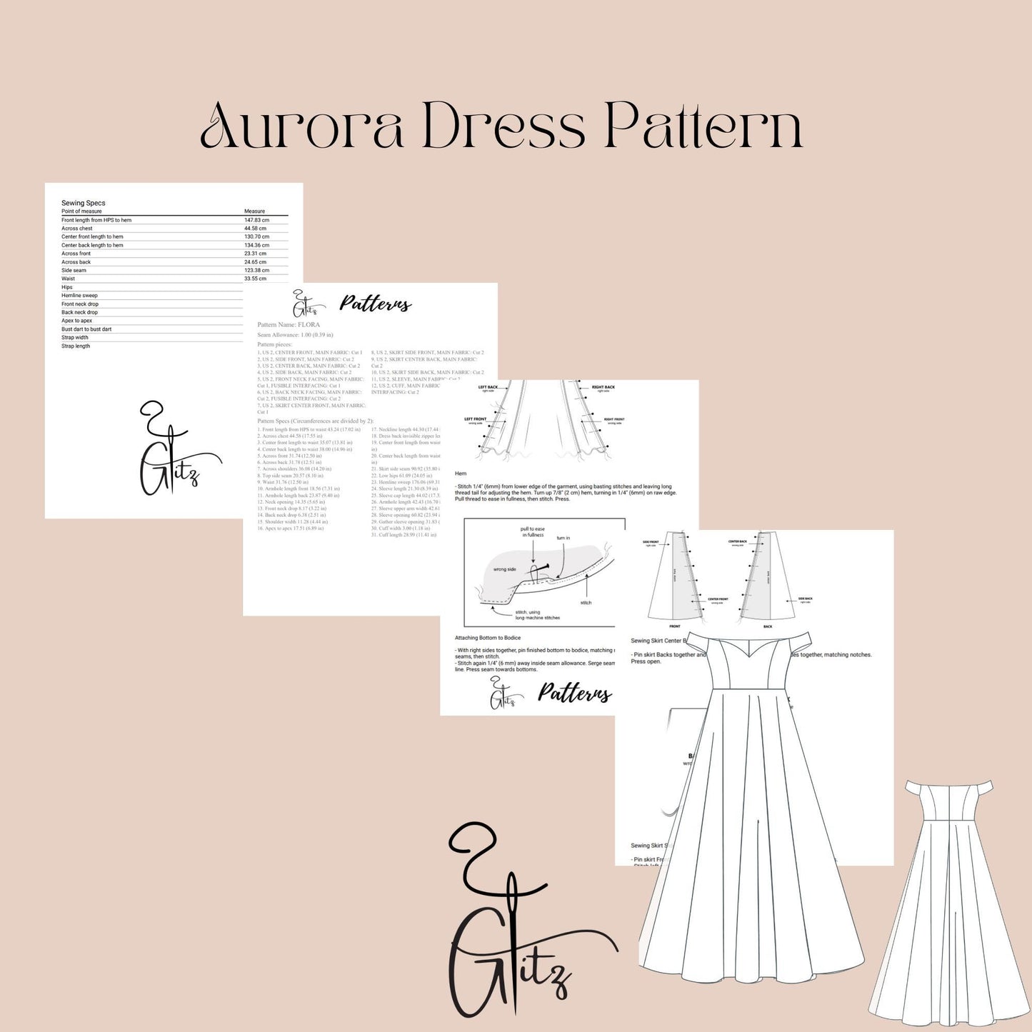 Aurora Off Shoulder Bridal Gown Sewing Pattern Bridesmaid Dress Evening Cocktail Dress Plus Size Pattern