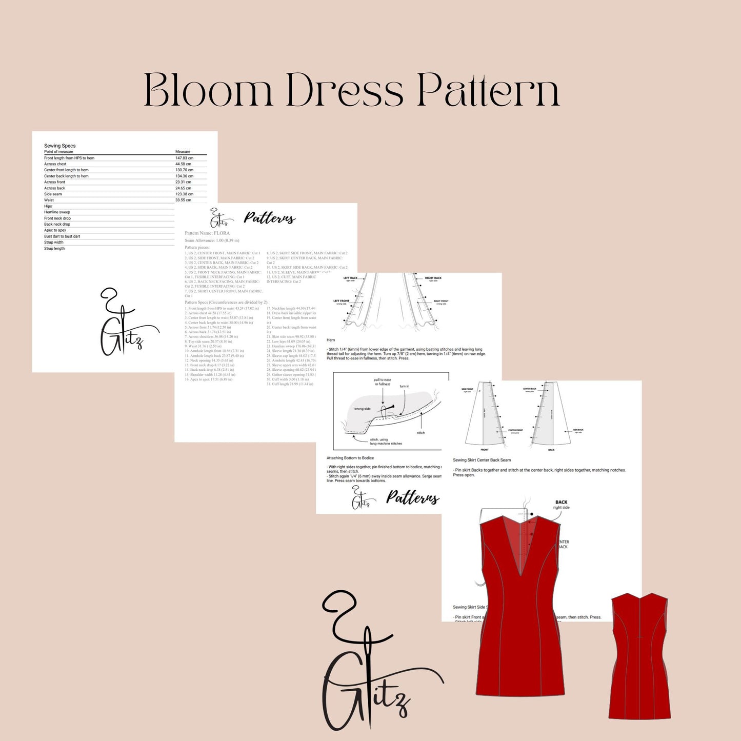 Deep V Neck Mini A Line Dress Sewing Pattern PDF Digital Pattern Summer Dress Easy Dress Pattern
