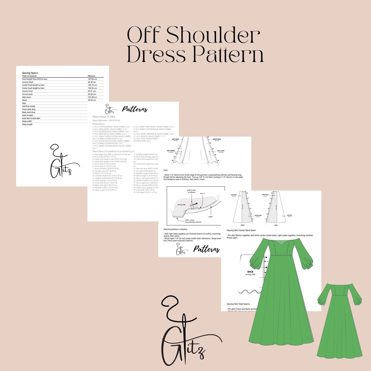 Ball Gown Off Shoulder Balloon Sleeve and Sweetheart Neck Dress Sewing Pattern PDF Digital Pattern Long Prom Dress