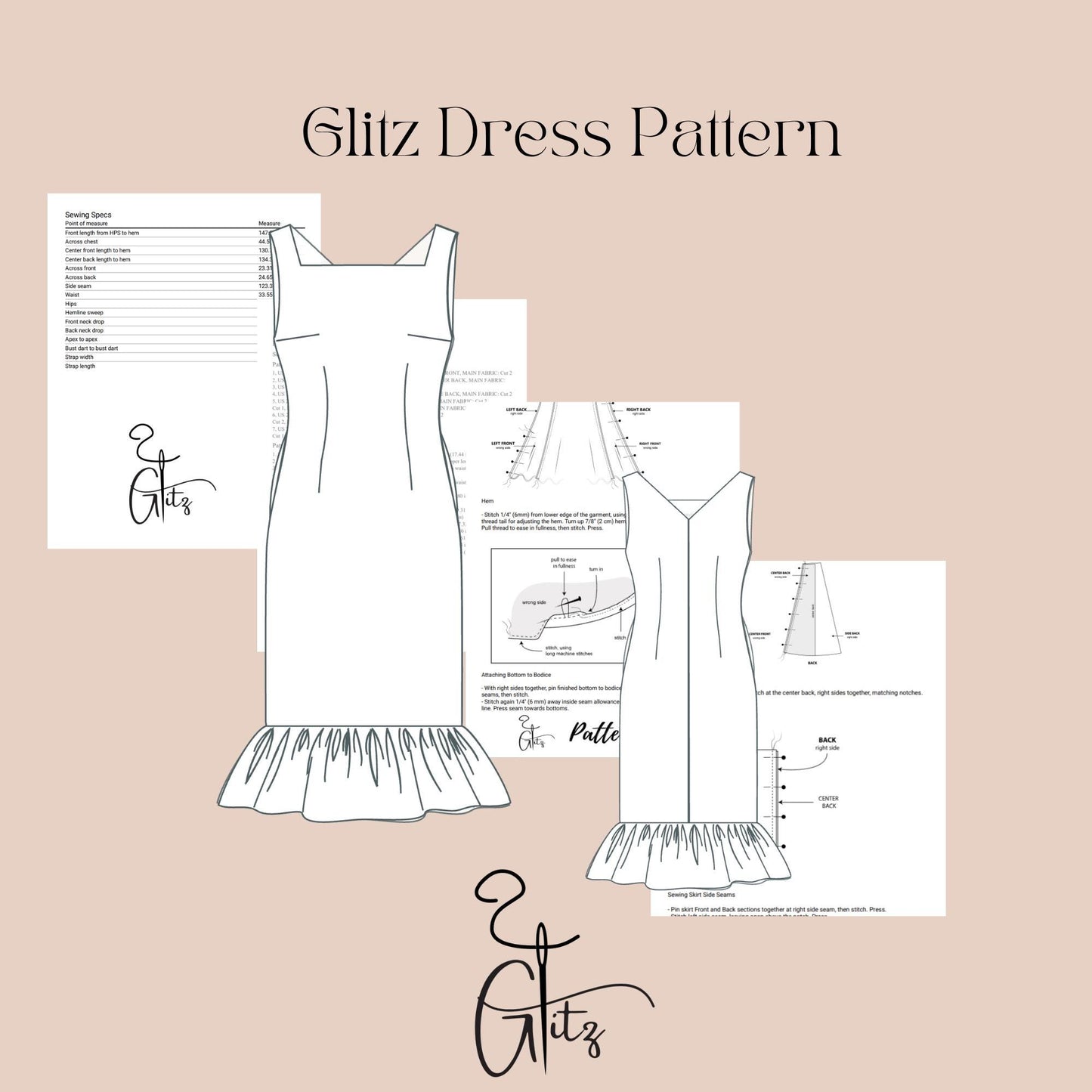 Pencil Cocktail Evening Dress Midi Satin Dress Sewing Pattern Ruffle Hem Dress