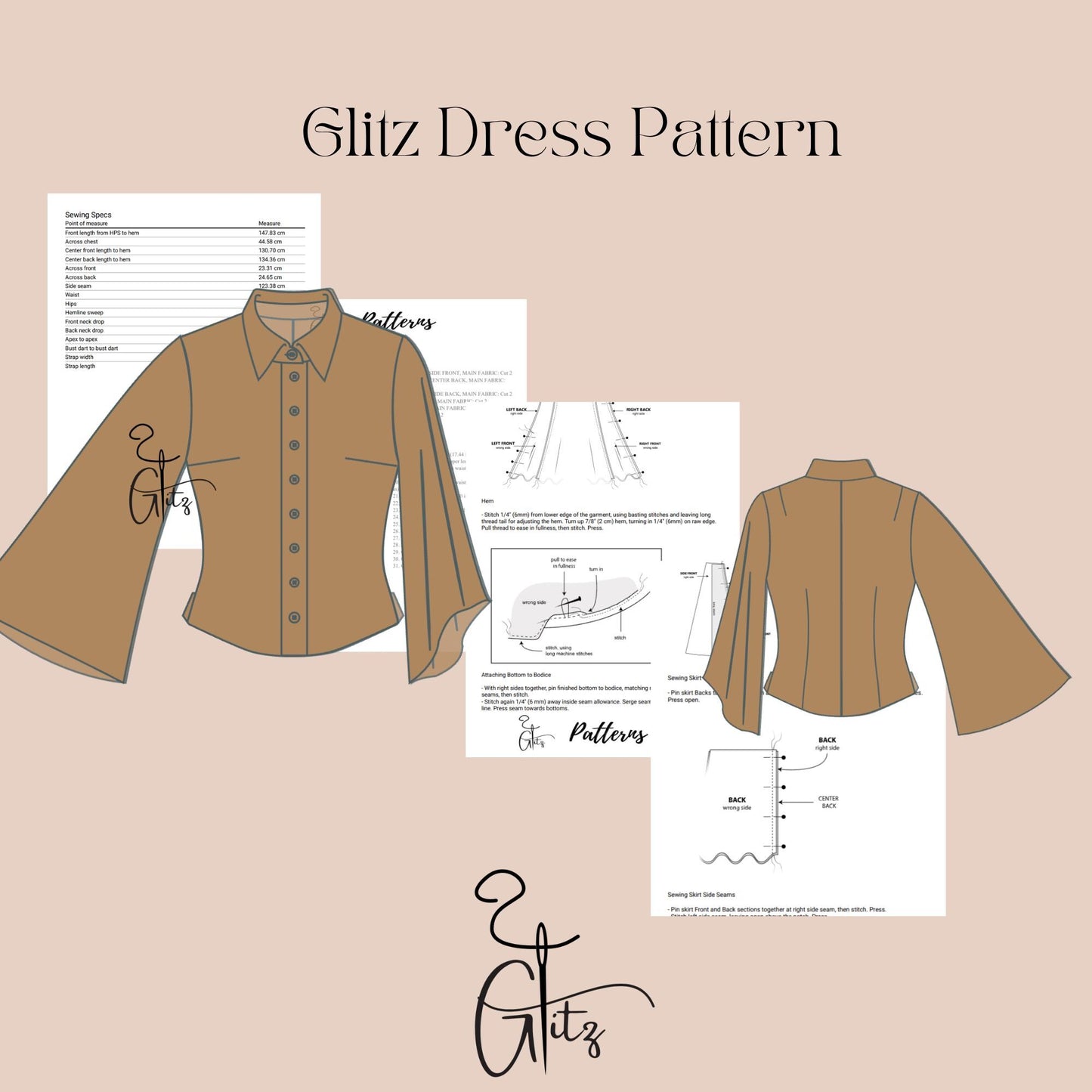 Flared Long Sleeve Basic Shirt Sewing Pattern Button Down Shirt Pattern Easy Shirt Pattern A0 - A4 - Letter US 2-30 Size