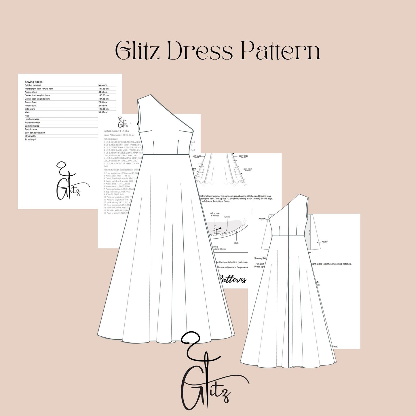 One Shoulder Prom Dress Sewing Pattern Bachelorette Dress Bridesmaid Dress Ball Gown Bridal Gown