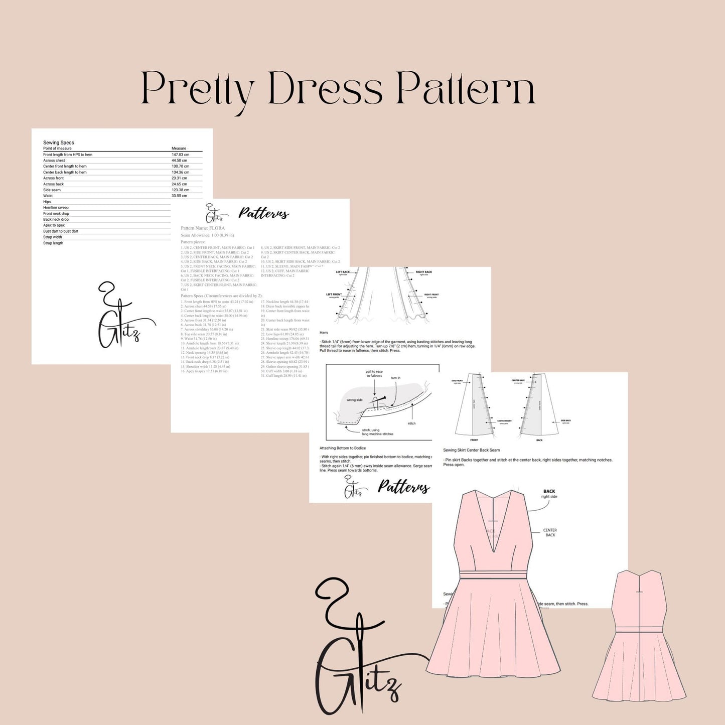 Sleeveless Halter Neck Mini Dress with Flare and Pleated Skirt Sewing Pattern Mini Ball Gown Digital Pattern PDF