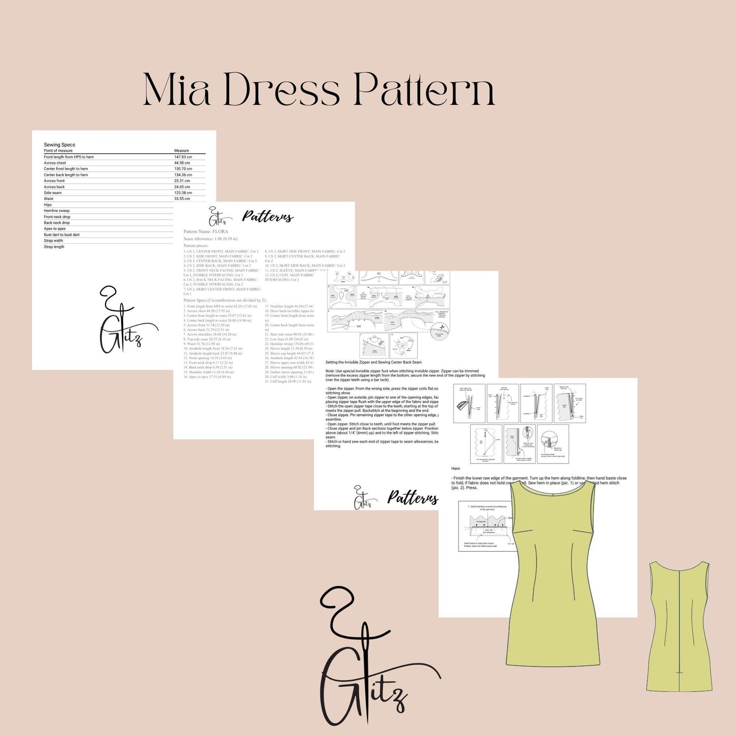 Mia Mini Dress Pattern Boat Neck Dress Evening Cocktail Dress PDF Digital Sewing Pattern