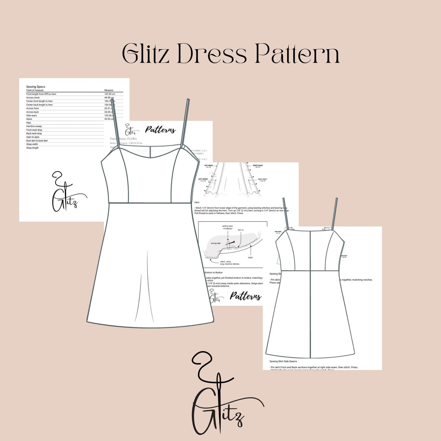 Spaghetti Straps Mini A Line Summer Linen Dress Sewing Pattern Easy Sewing Pattern