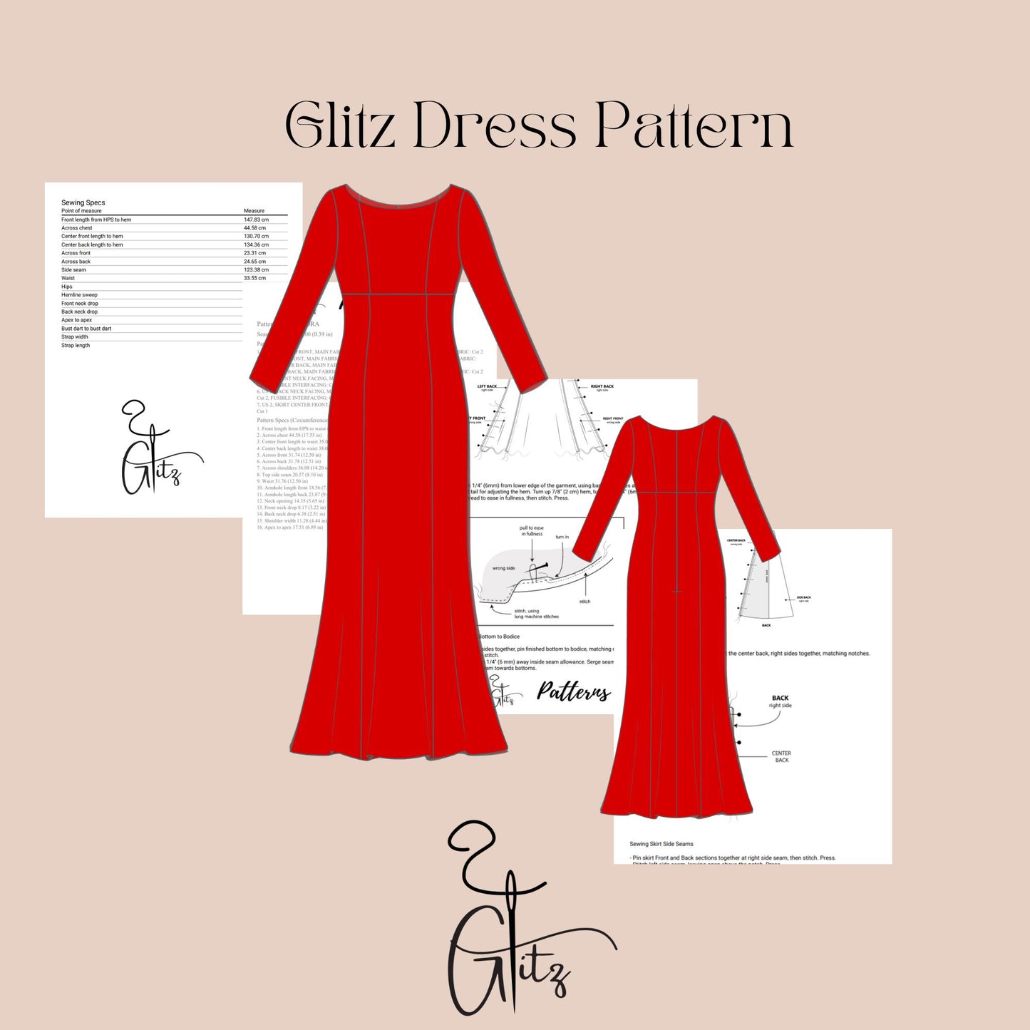 Boat Neck Long Sleeve Evening Dress Sewing Pattern Maxi Cocktail Dress Bridesmaid Dress