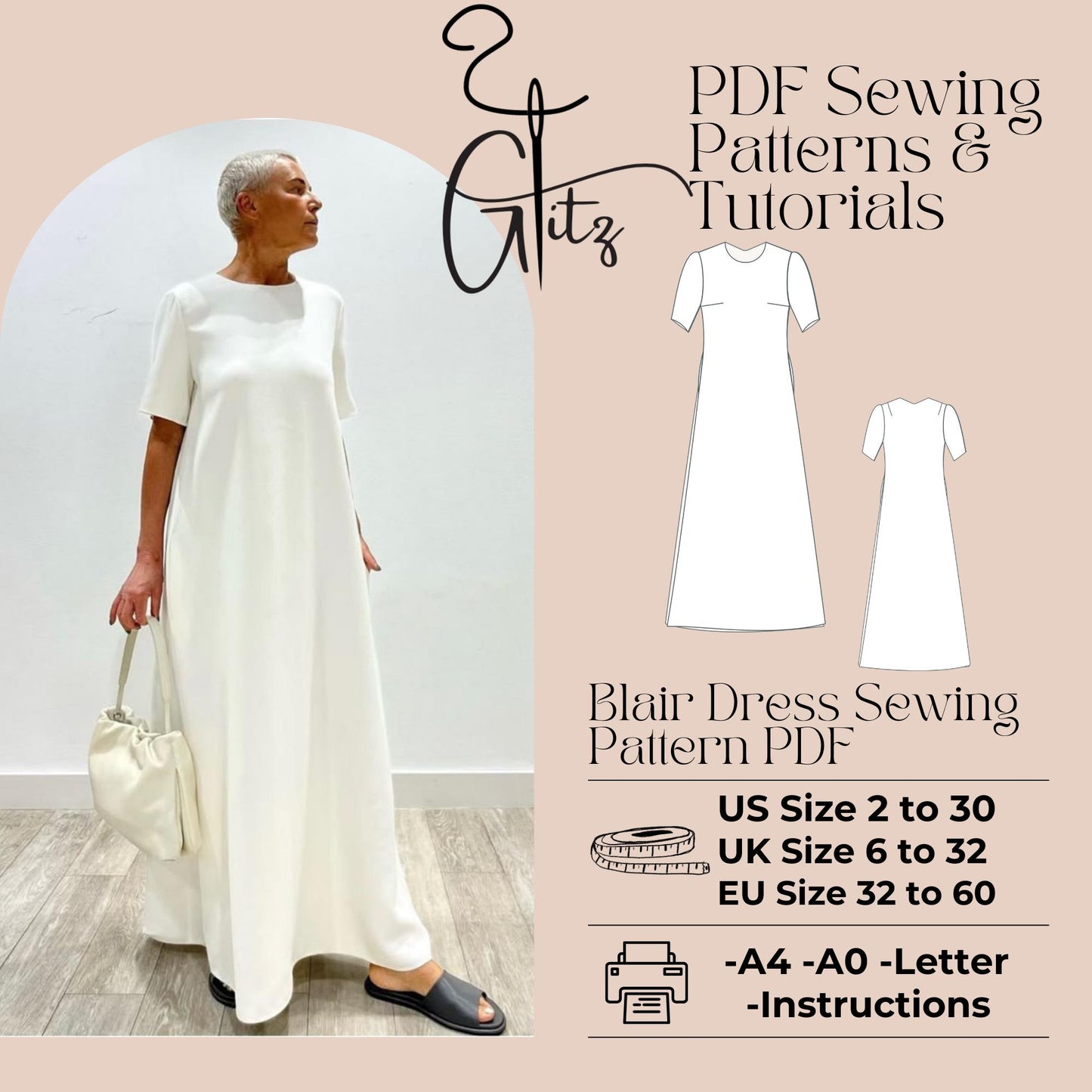 Long Trapeze Dress Sewing Pattern, Everyday Dress, Dress PDF Sewing Patterns, Summer Dresses