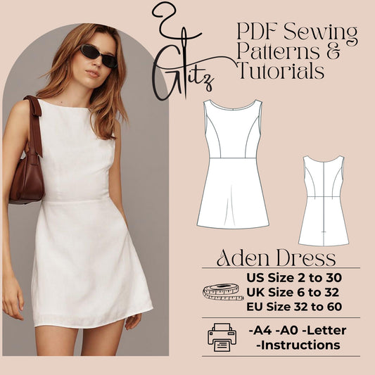 Aden Mini Dress Pattern, A-Line Boat Neck Sewing Pattern, PDF Digital Sewing Dress Pattern