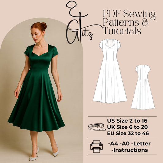 Midi Prom Dress Sewing Pattern Sweetheart Neck Evening Dress Pattern Midi Bridal Gown Ball Gown Cottagecore Dress