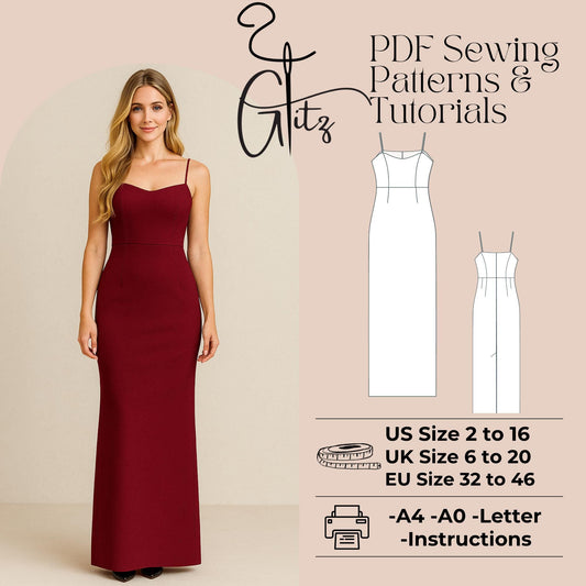Straps Neck Evening Dress Sewing Pattern Maxi Elegant Cocktail Dress Pattern