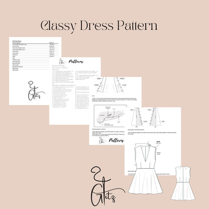 Classic V Neck Flare Dress Sewing Pattern Mini Prom Dress Digital Pattern PDF US 2 to 30 size Mini Wedding Dress
