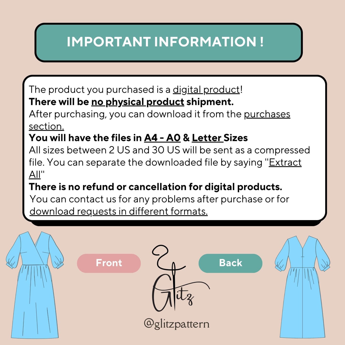 Midi A Line Cocktail Dress Digital Sewing Pattern PDF