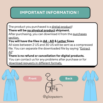 Midi A Line Cocktail Dress Digital Sewing Pattern PDF