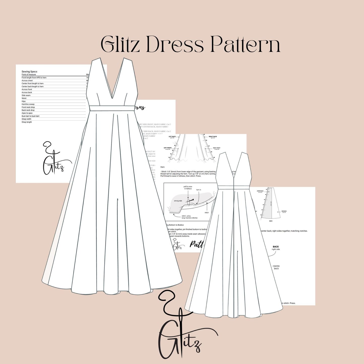 V Neck Maxi Prom Dress Sewing Pattern Boho Bridal Dress Pattern Ball Gown