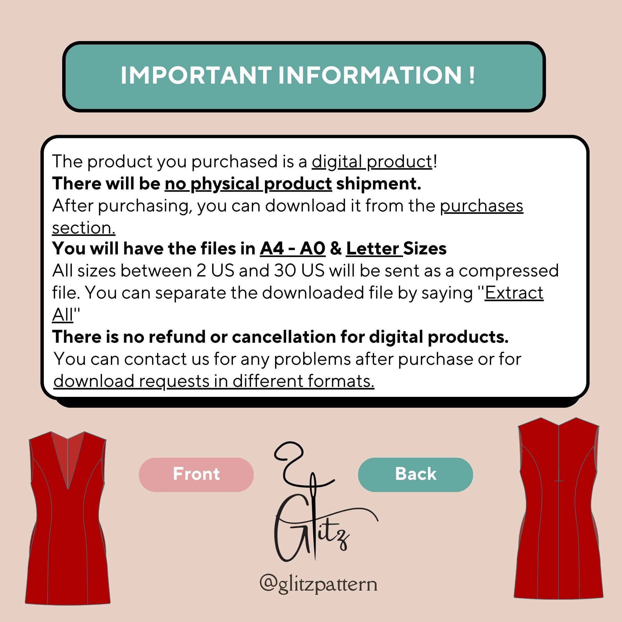 Deep V Neck Mini A Line Dress Sewing Pattern PDF Digital Pattern Summer Dress Easy Dress Pattern