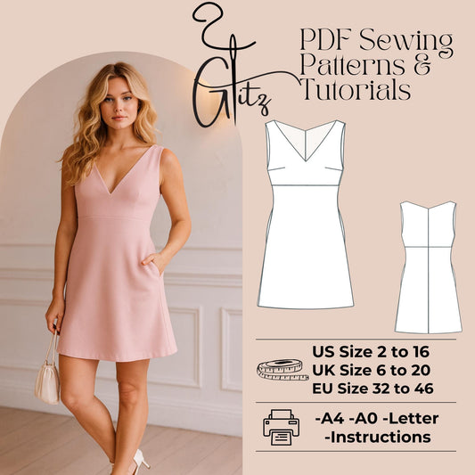 Deep V Neck Mini Dress Sewing Pattern A Line Summer Dress Pattern