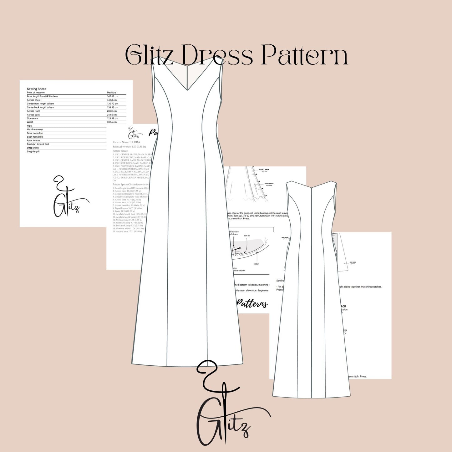 V Neck Satin Long Evening Dress Sewing Pattern Ball Gown Bridal Gown