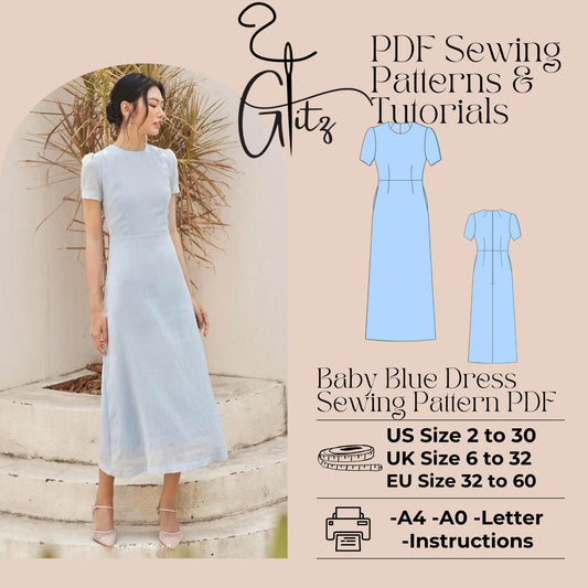 Midi A Line Cocktail Dress Digital Sewing Pattern PDF