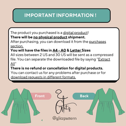 Long Sleeve Surplice Neck Gathered Summer Dresses Digital Sewing Pattern PDF