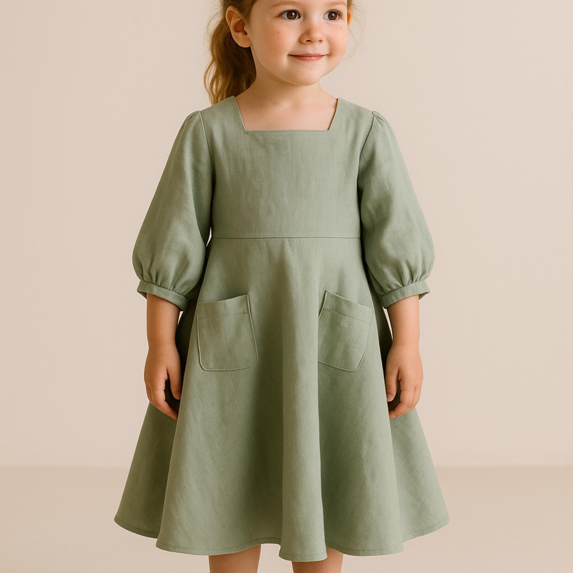 Girls Dress Sewing Pattern Kids Cottagecore Dress Girls Linen Dress Pattern Beginner Pattern