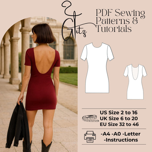 Open Back Dress Sewing Pattern Mini Dress Pattern Backless Dress Easy Sewing Pattern