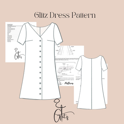 Mini Linen Summer Dress Sewing Pattern V Neck Buttoned Dress Pattern Short Sleeve Dress