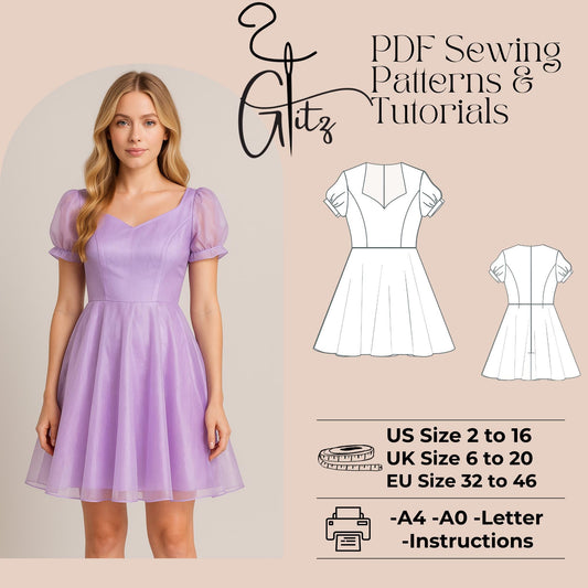 Puff Sleeve Mini Fairy Dress Sewing Pattern Cottagecore Dress Summer Dresses Sweetheart Neck Dress