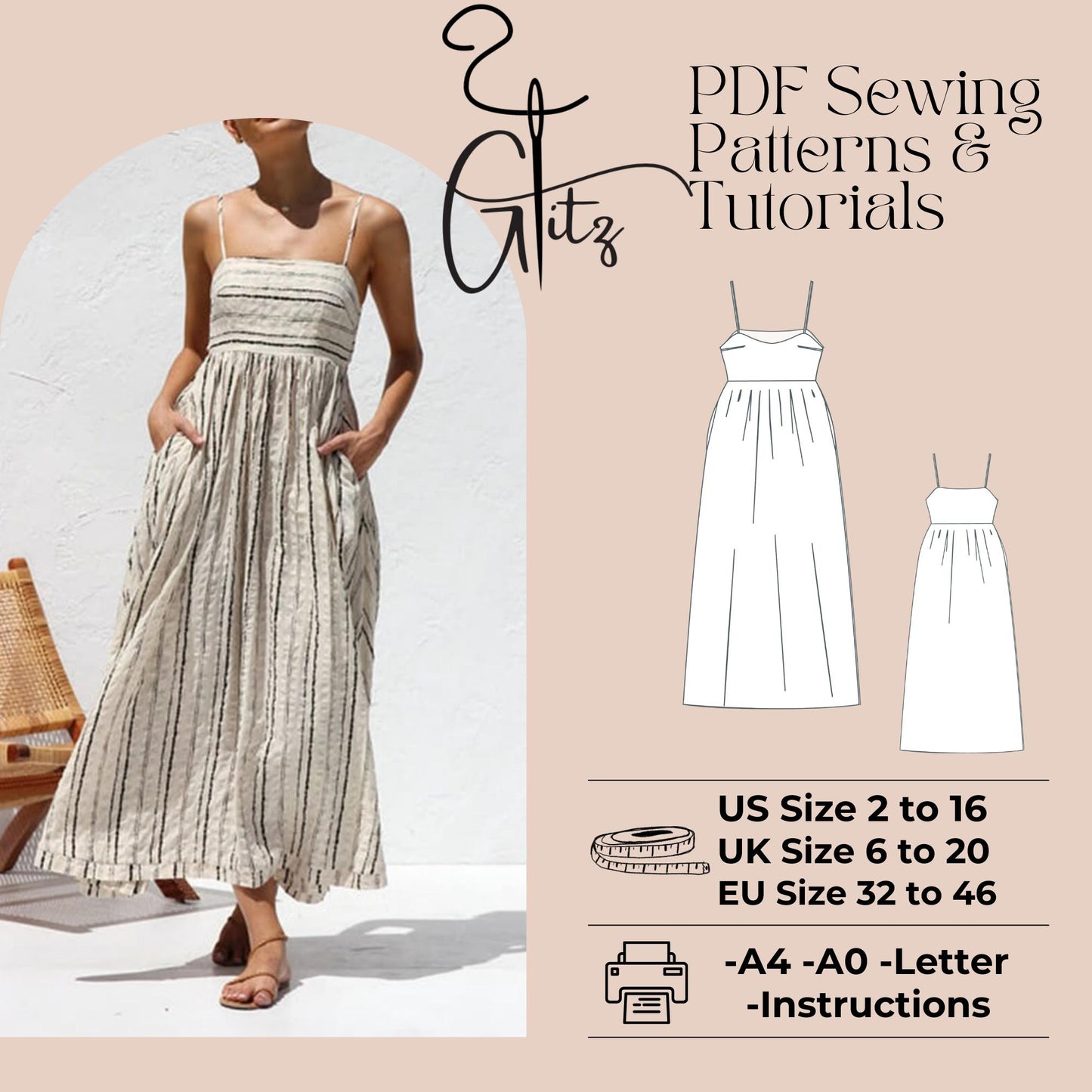 Strap Dress Sewing Pattern Summer Dresses Long Linen Dress Pattern Loose Dress Pattern