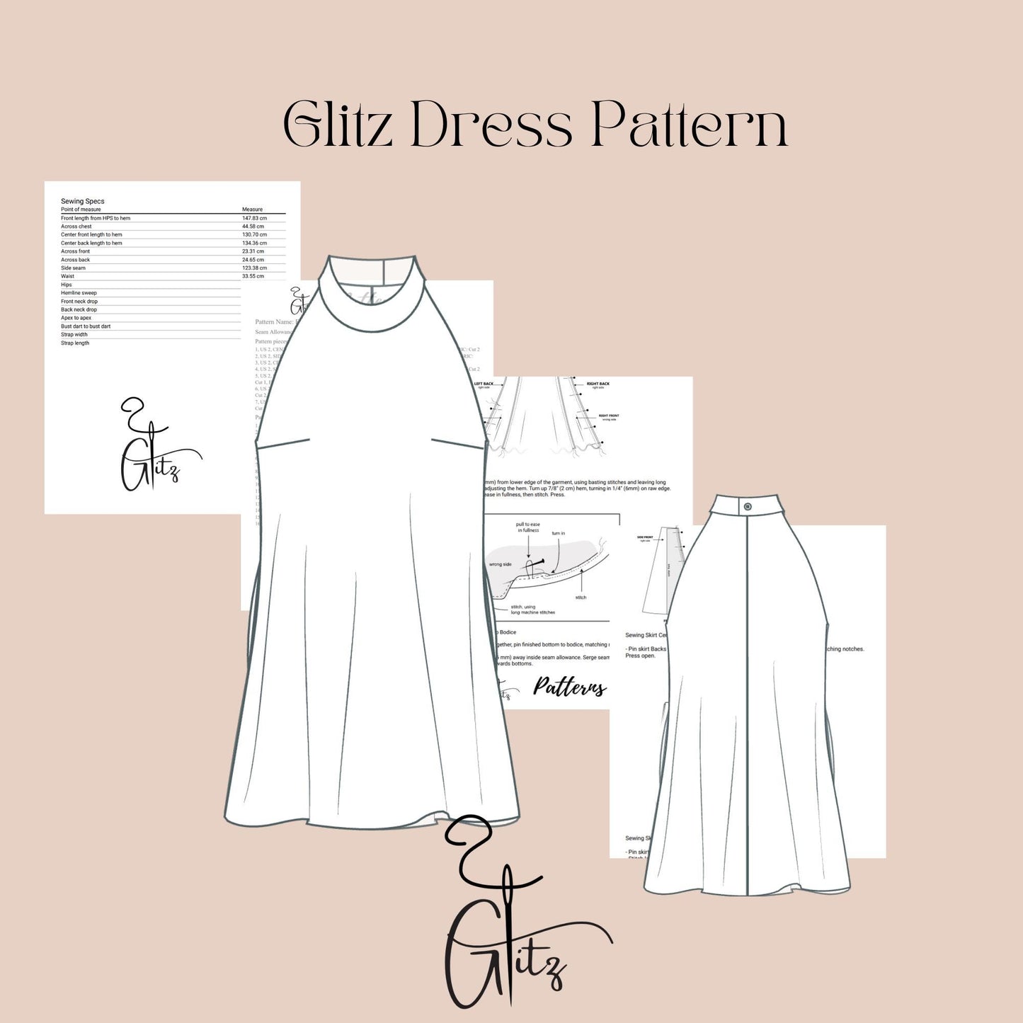 Halter Neck Mini Knits Dress Sewing Pattern Mini Dress Sewing Pattern Mini After Party Dress