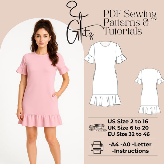 Mini Dress Sewing Pattern Mini Flared Dress Cottagecore Dress Pattern Easy Sewing Pattern
