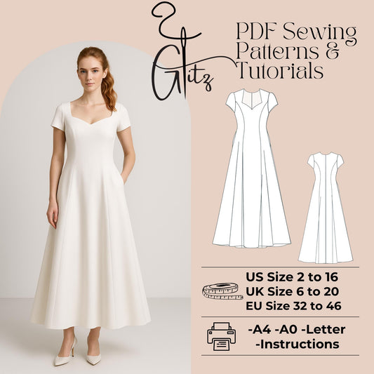 Cottagecore Dress Sewing Pattern Sweetheart Neck Prom Dress Pattern Evening Dress