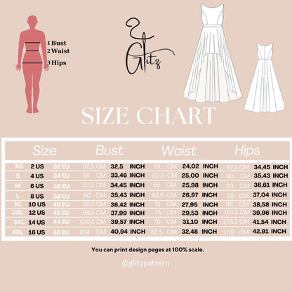 High-Low Wedding Dress Sewing Pattern | Digital PDF | Sleeveless Princess Seam Bridal Gown Prom Dress Ball Gown