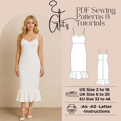 Strap Neck Pencil Dress Sewing Pattern Midi Evening Dress Pattern Easy Sewing Pattern