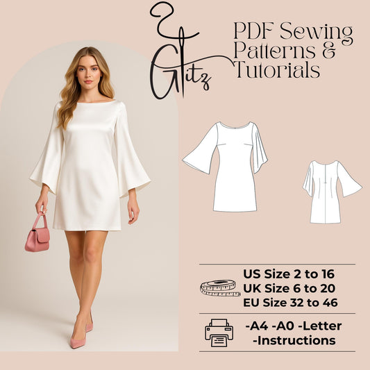 Boat Neck Flared Sleeve Mini Satin Evening Dress Sewing Pattern Mini Bridal Dress Prom Dress