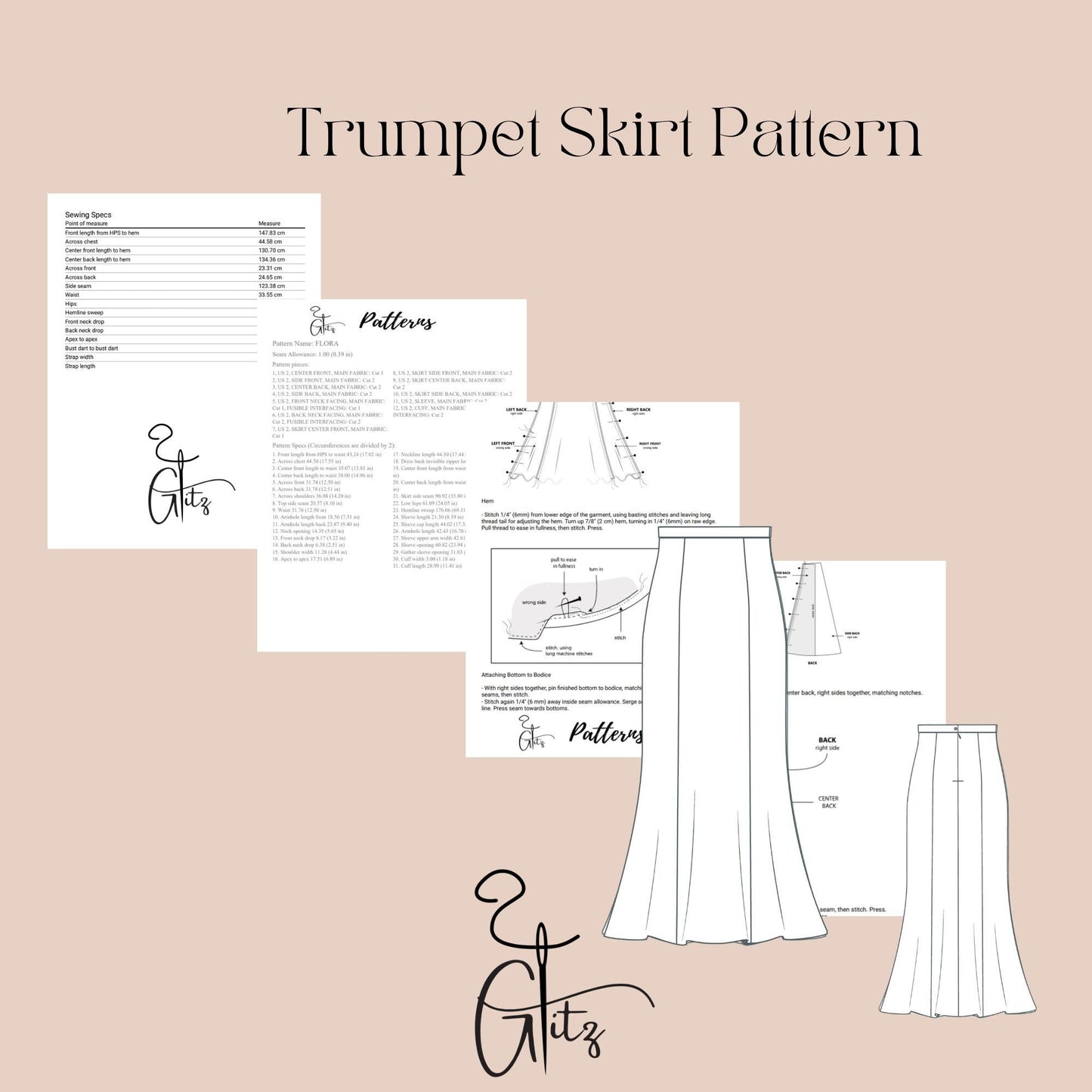 Trumpet Skirt Sewing Pattern Easy Skirt Digital Sewing Pattern