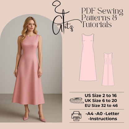 Alia Satin Maxi Evening Dress Sewing Pattern PDF Digital Pattern