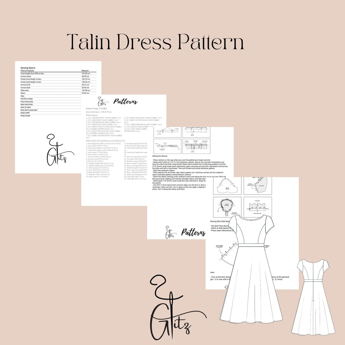 Talin Midi Bridal Dress Pattern Evening Gown Dress Digital PDF Sewing Pattern