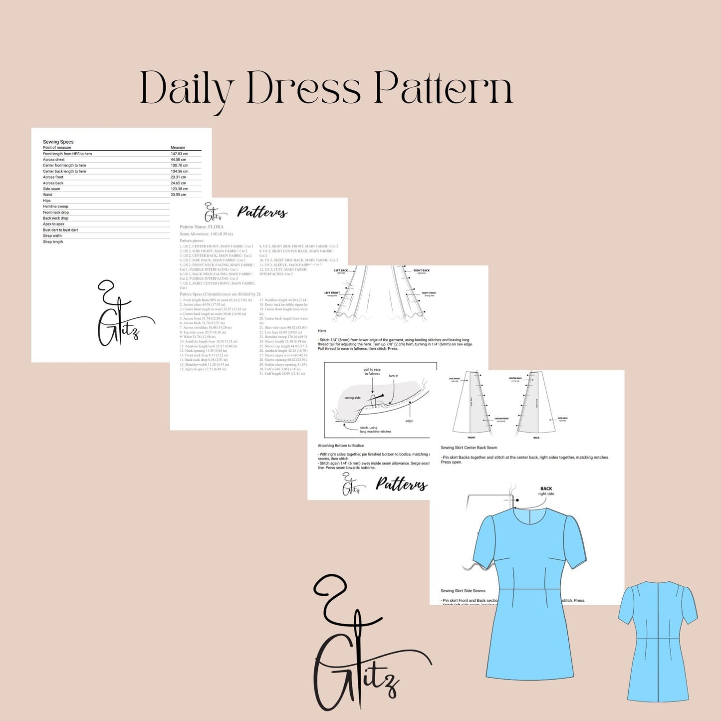 Daily Short Sleeve Mini Casual Basic Dress Digital Pattern PDF Digital Sewing Pattern