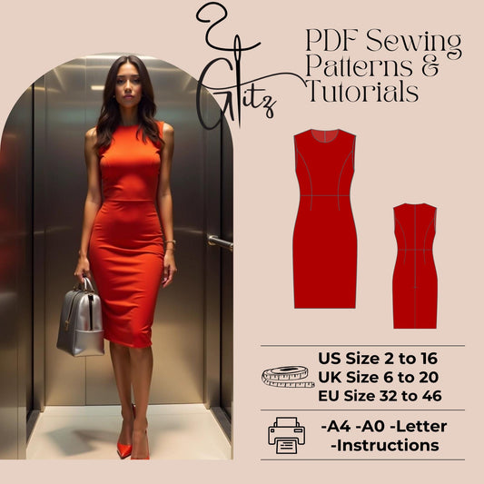 Sleeveless Dress Sewing Pattern Classic Silhouette Pencil Dress Sewing Pattern Women Office Dress Easy Sewing Pattern