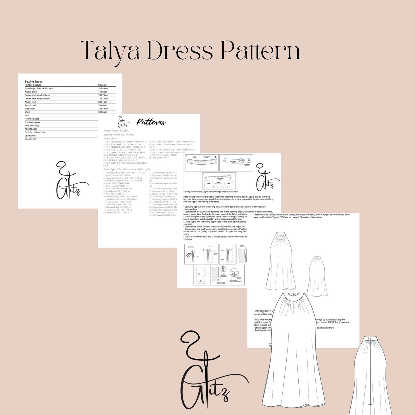 Talya Halter Neck Mini Dress Pattern, Bridal Gown Dress Pattern, Ball Gown Elegant Dress, PDF Digital Sewing Pattern