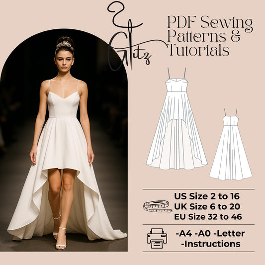 Hi Low Bridal Dress Sewing Pattern Spaghetti Straps Prom Dress Wedding Dress Pattern Ball Gown Bridal Gown