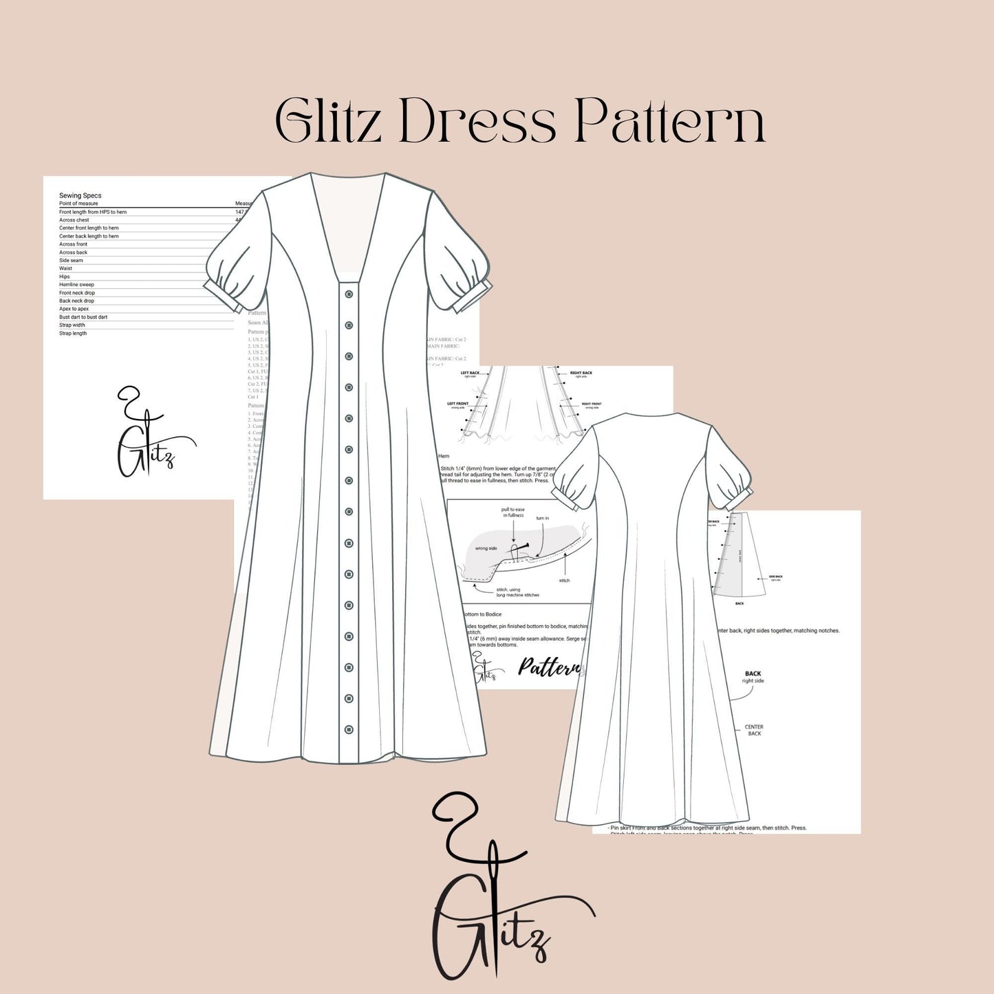Puff Sleeve Buttoned Dress Sewing Pattern Midi Summer Dress Pattern