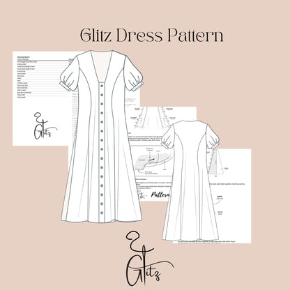 Puff Sleeve Buttoned Dress Sewing Pattern Midi Summer Dress Pattern