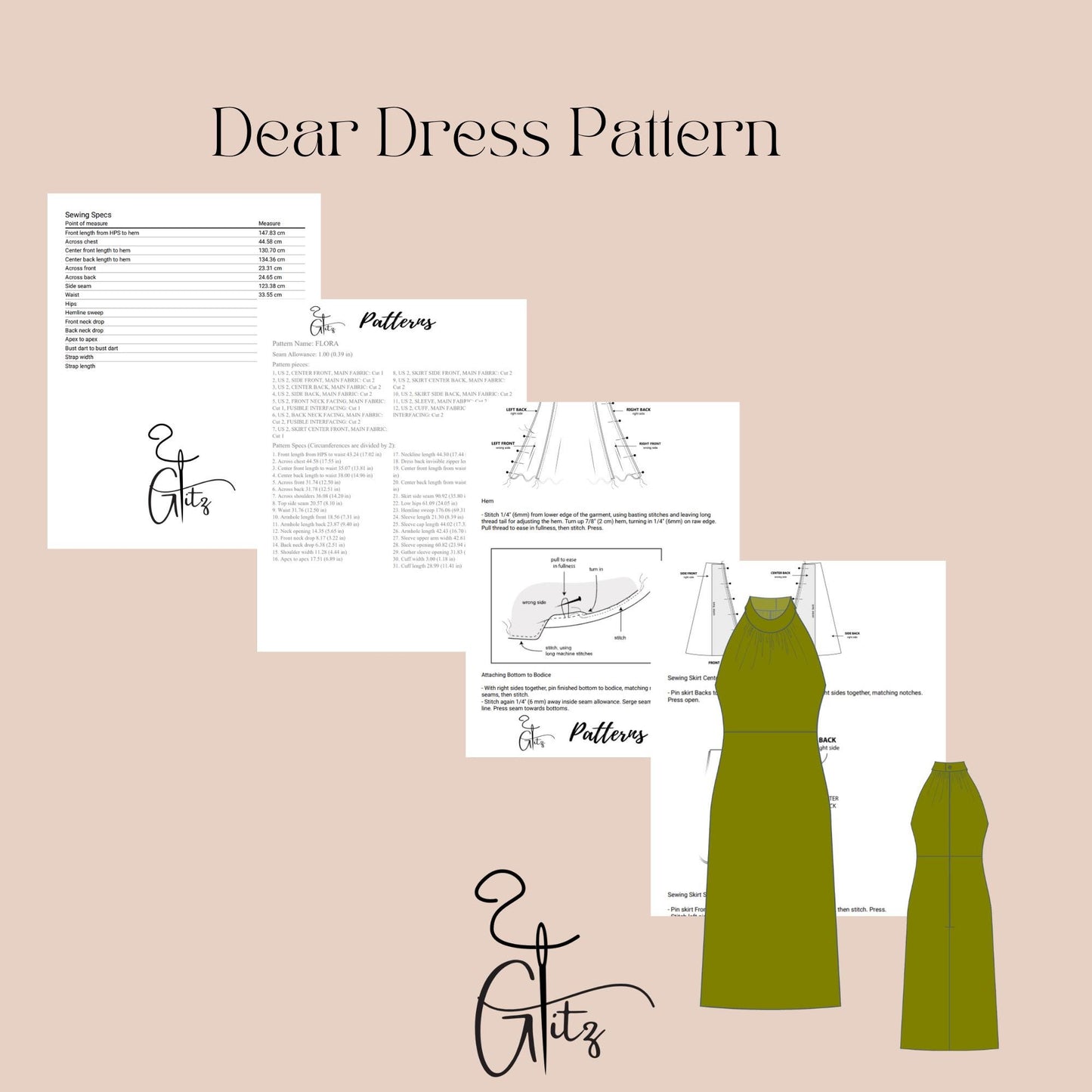 Midi Halter Neck A Line Cocktail Dress Digital Sewing Pattern PDF Plus Size Dress Pattern for Women